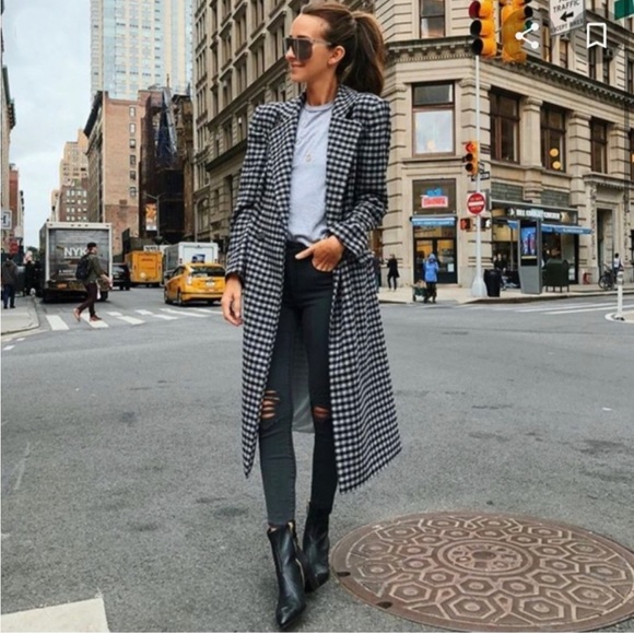 Something Navy Single-Breasted Plaid Wool-Blend Topper Coat Small